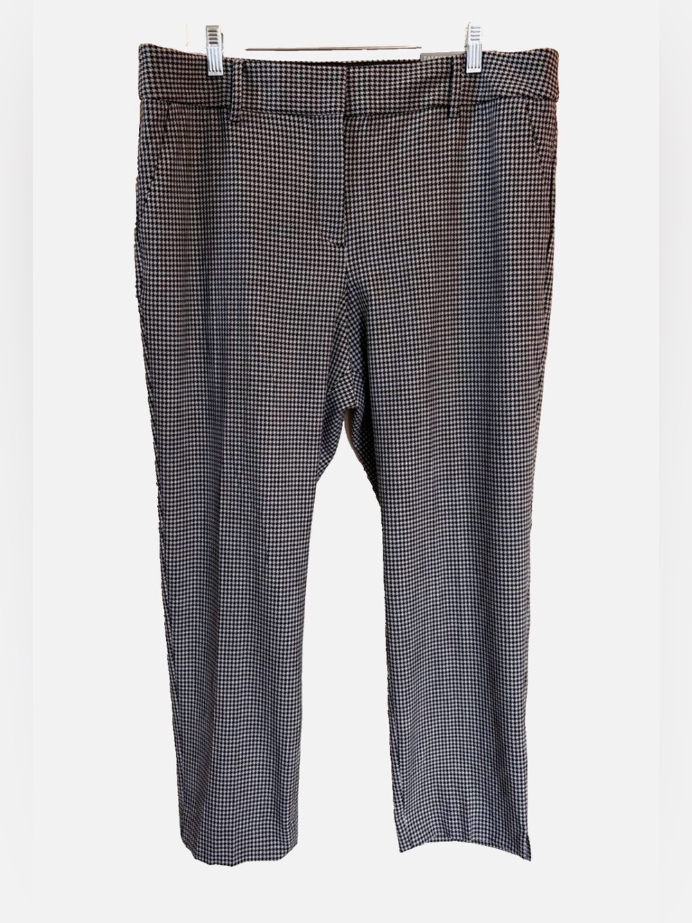 Talbots Hampshire Ankle Pants Women 16 Houndstooth Black Gray Stretch NWT